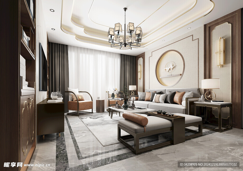 现代简约高级感新中式复古风客厅