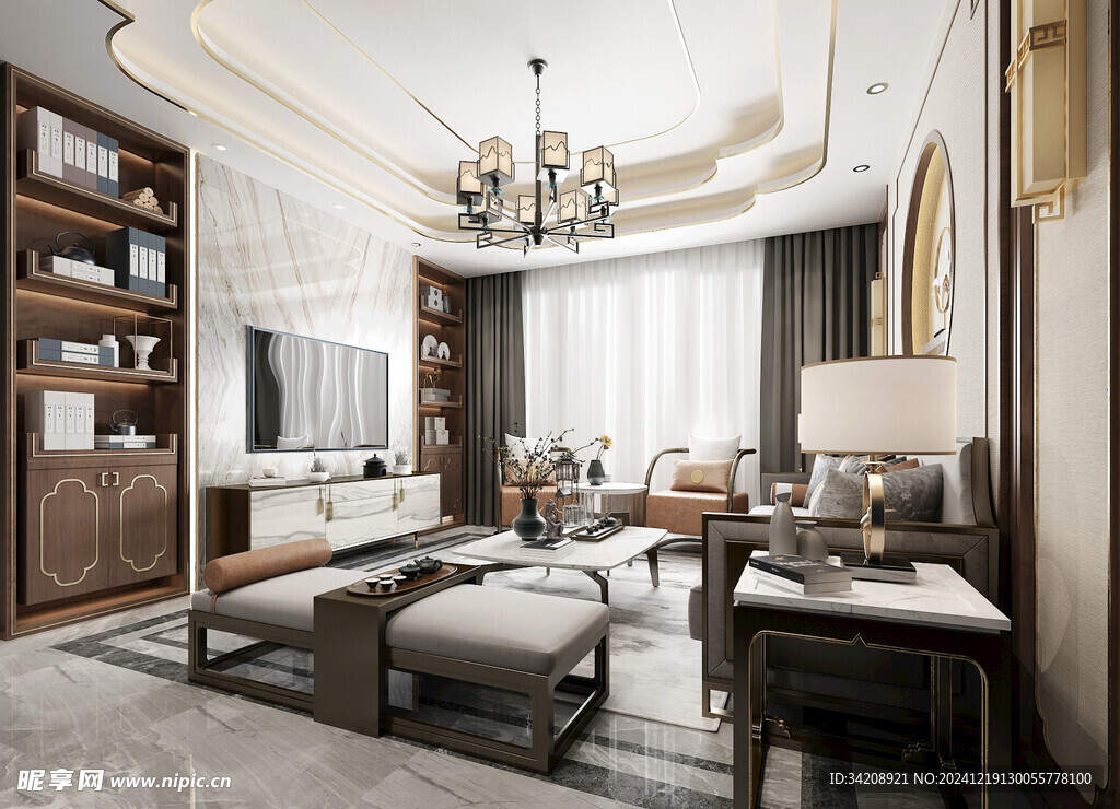 现代简约高级感新中式复古风客厅