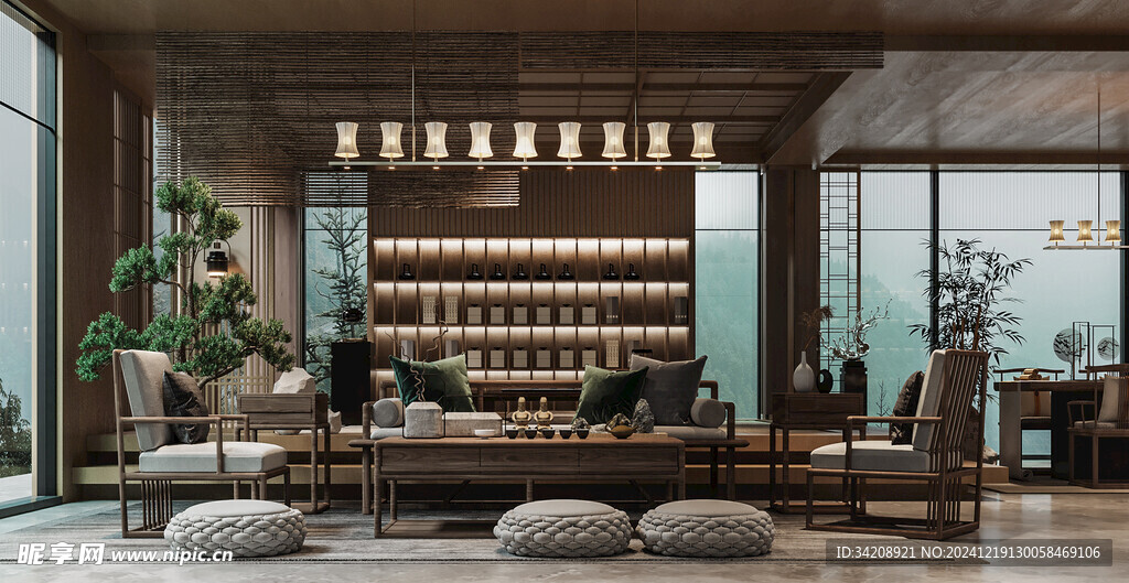 现代简约高级感新中式复古风客厅