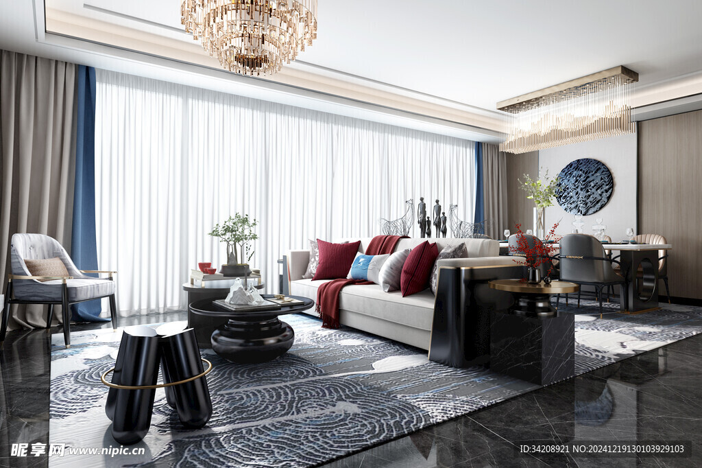 现代简约高级感新中式复古风客厅