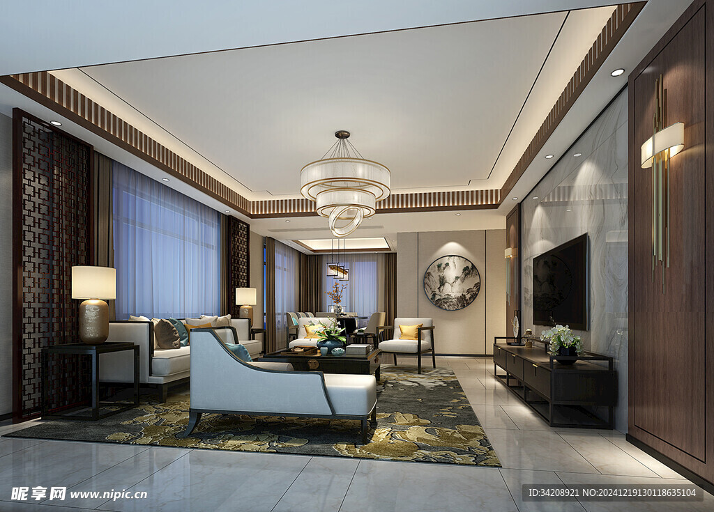 现代简约高级感新中式复古风客厅