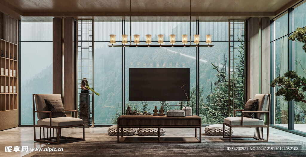 现代简约高级感新中式复古风客厅