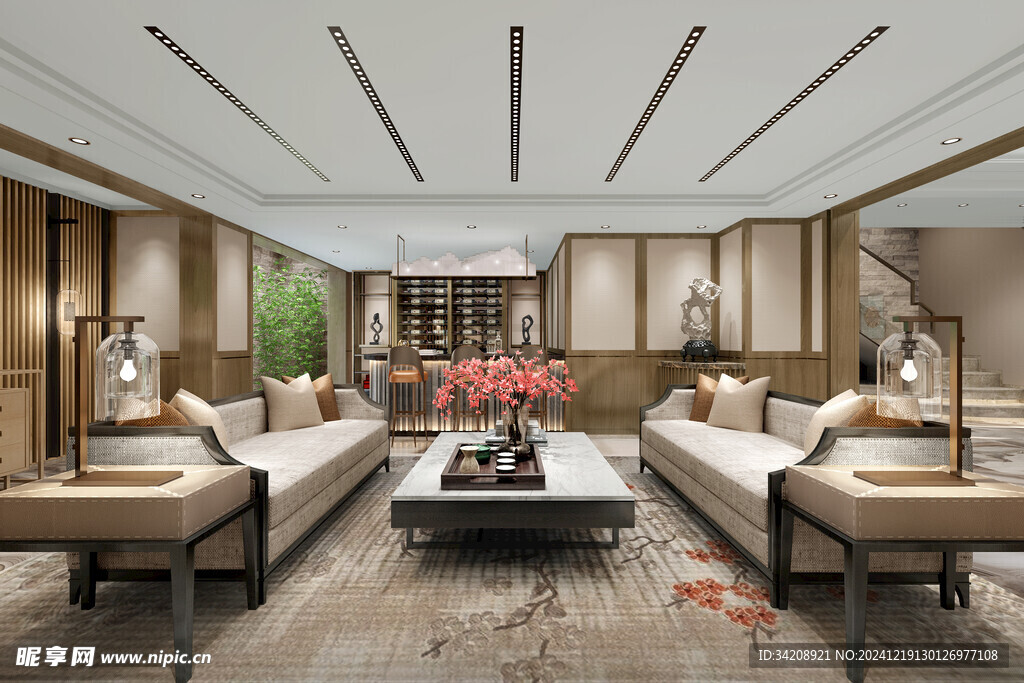 现代简约高级感新中式复古风客厅