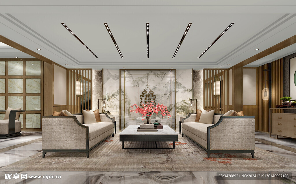 现代简约高级感新中式复古风客厅