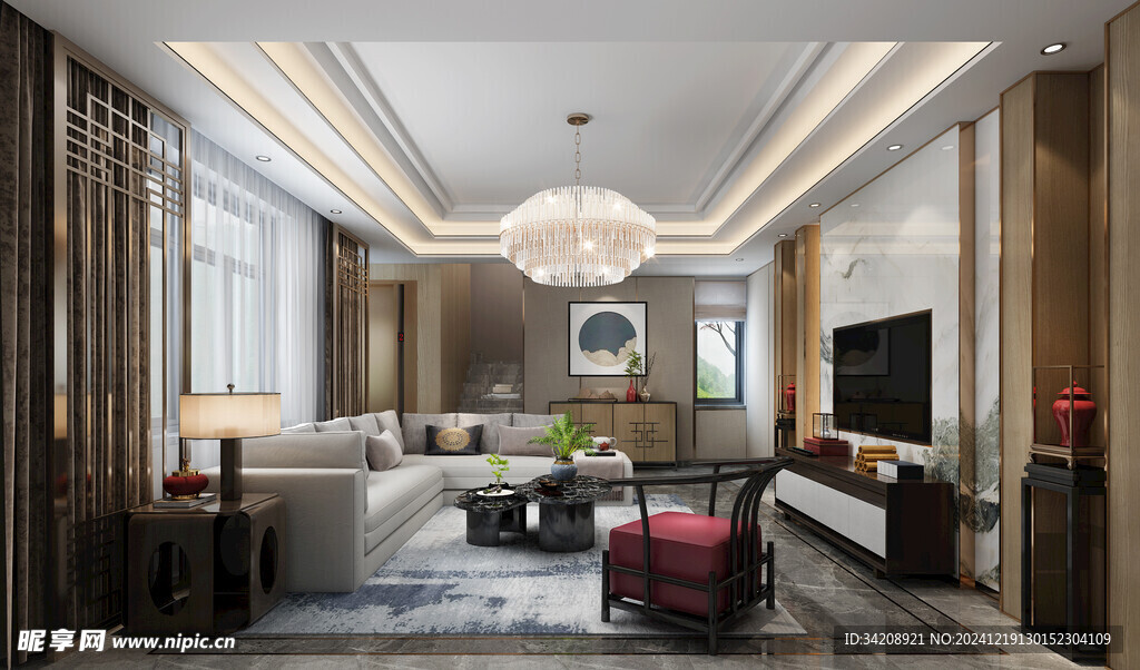 现代简约高级感新中式复古风客厅