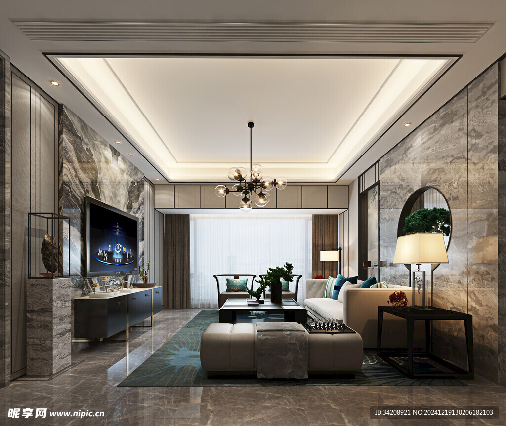 现代简约高级感新中式复古风客厅