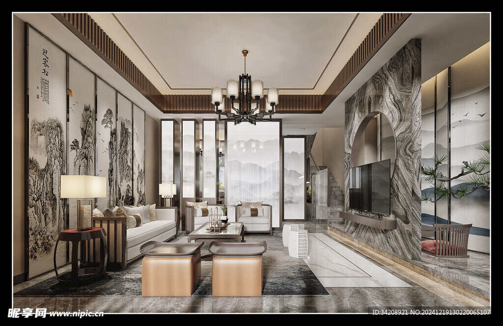 现代简约高级感新中式复古风客厅