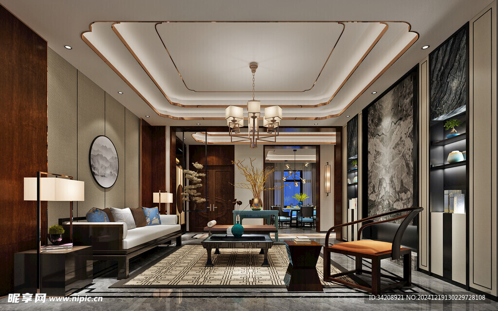 现代简约高级感新中式复古风客厅