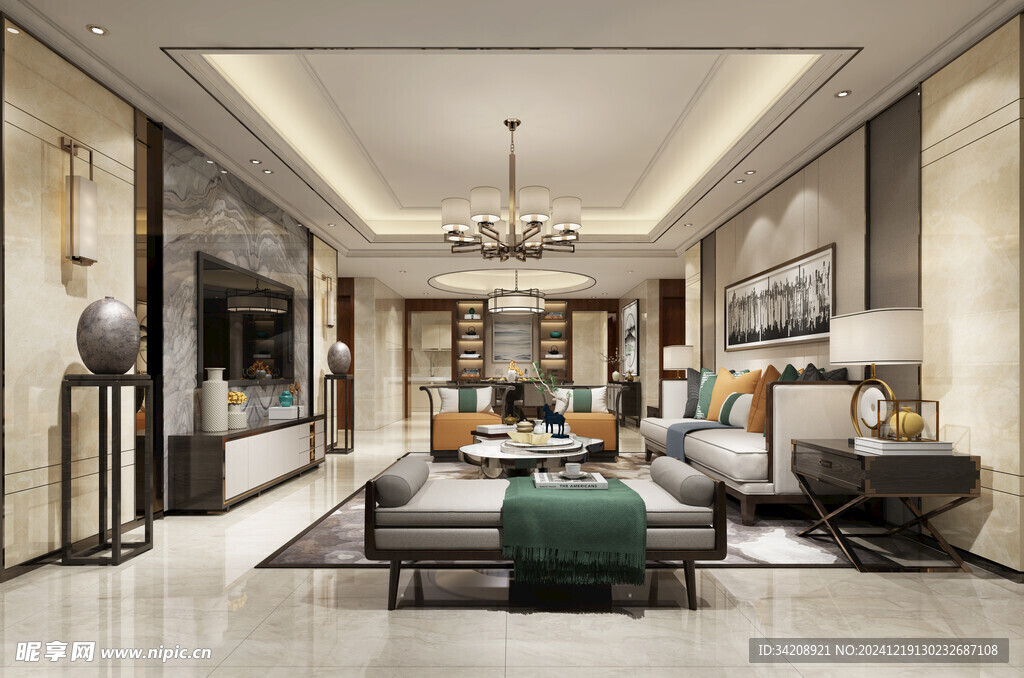 现代简约高级感新中式复古风客厅