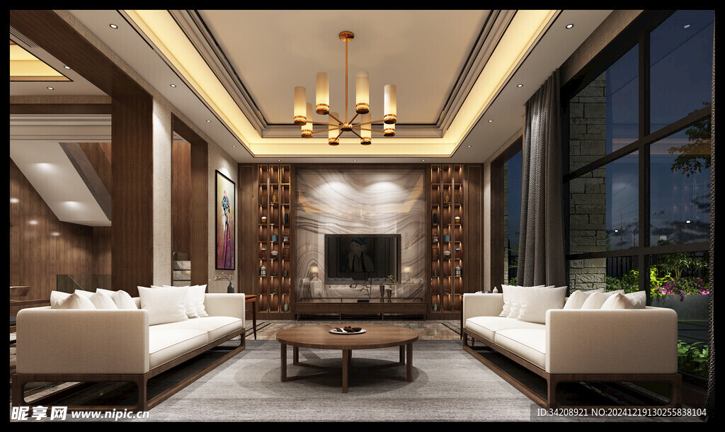 现代简约高级感新中式复古风客厅