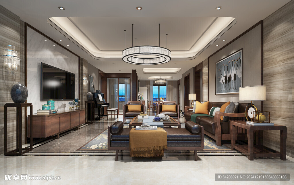 现代简约高级感新中式复古风客厅