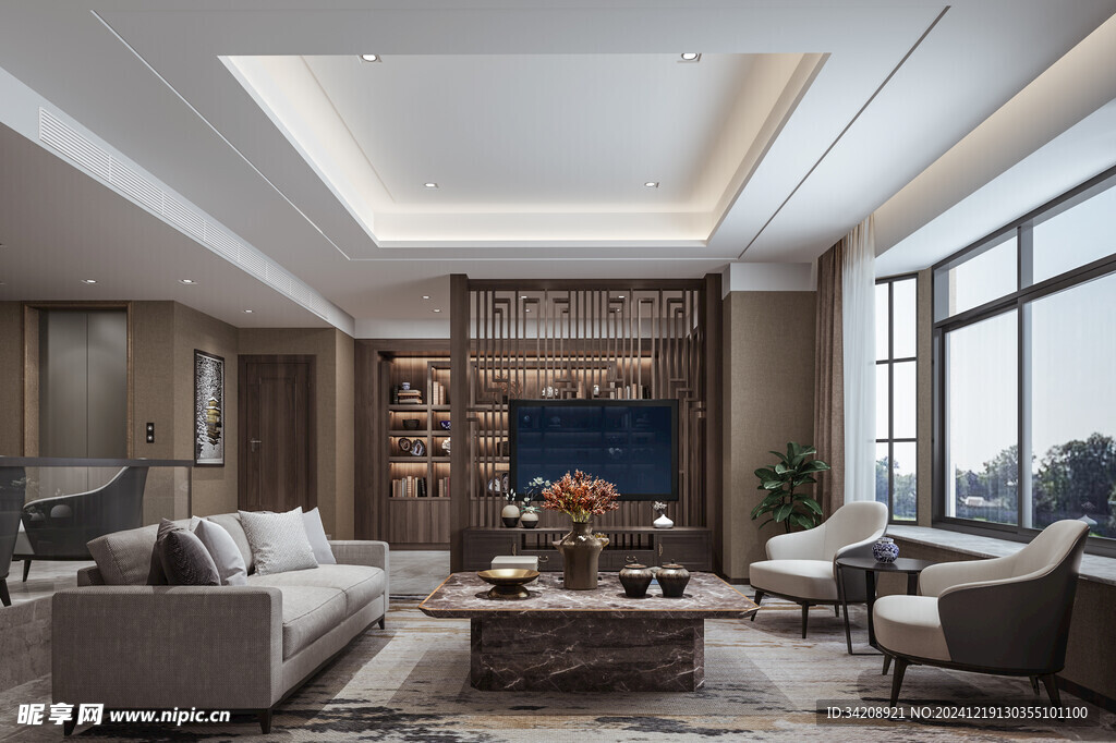 现代简约高级感新中式复古风客厅