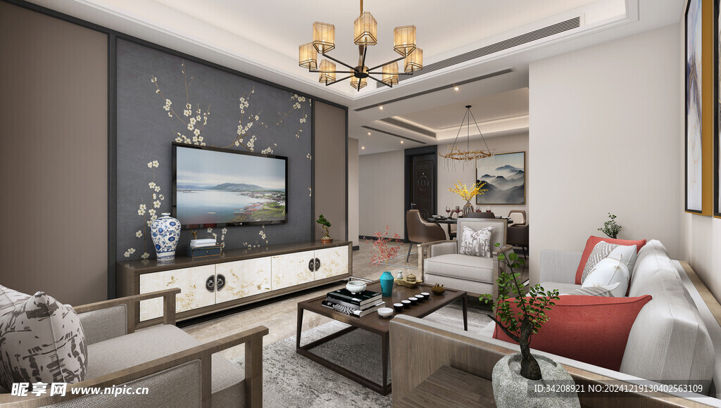 现代简约高级感新中式复古风客厅