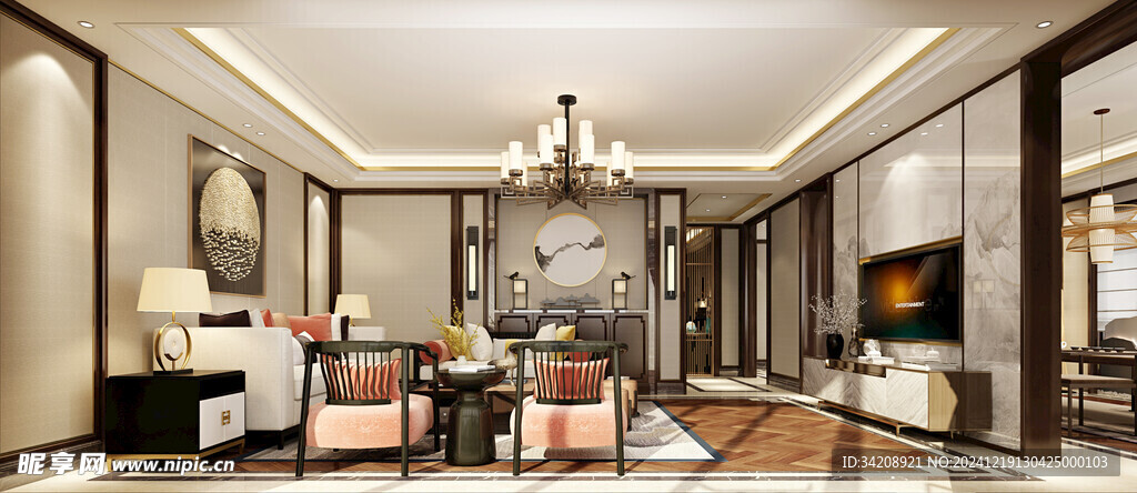 现代简约高级感新中式复古风客厅