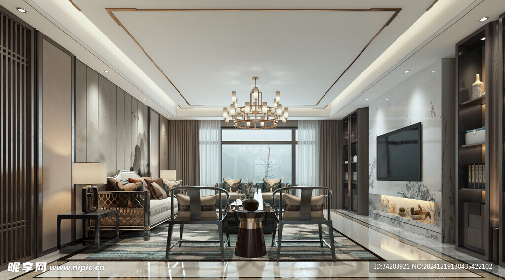 现代简约高级感新中式复古风客厅