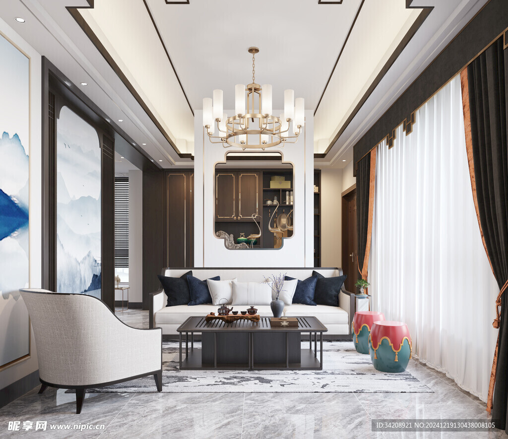 现代简约高级感新中式复古风客厅