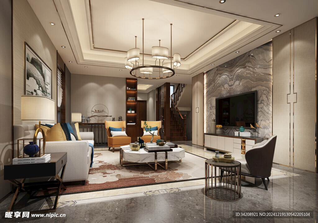 现代简约高级感新中式复古风客厅