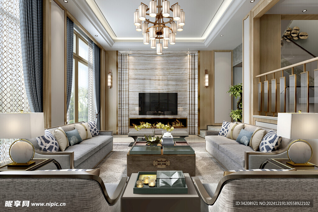 现代简约高级感新中式复古风客厅