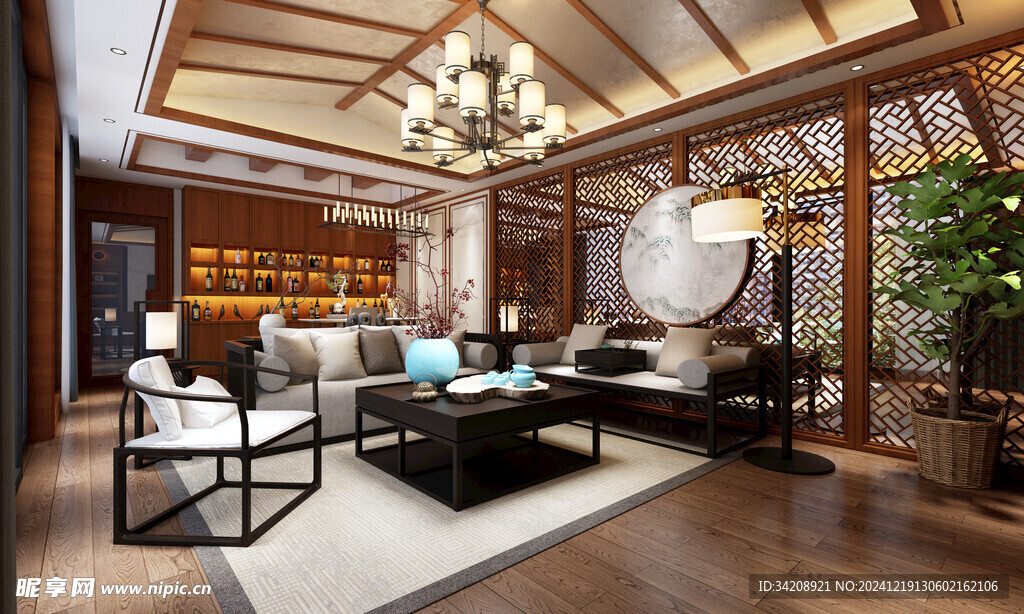 现代简约高级感新中式复古风客厅