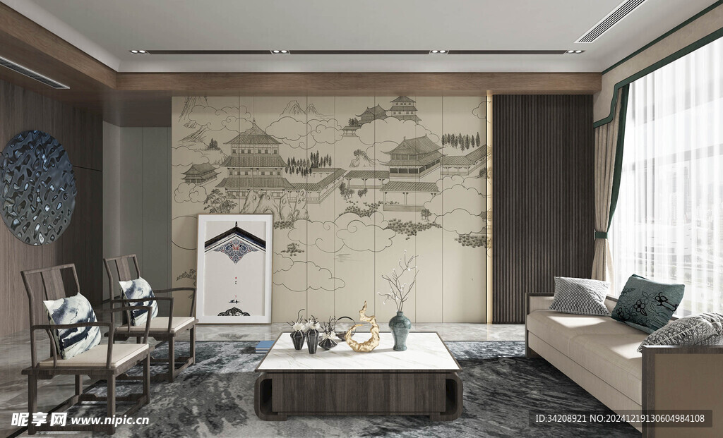 现代简约高级感新中式复古风客厅