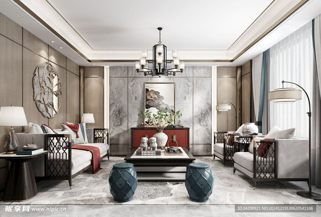 现代简约高级感新中式复古风客厅