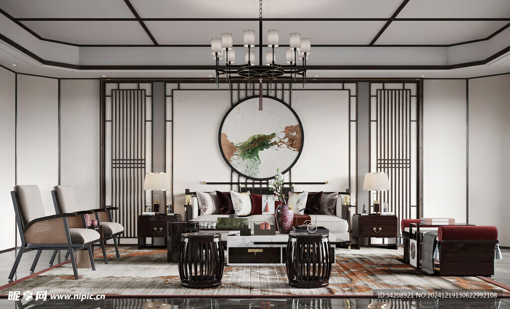 现代简约高级感新中式复古风客厅