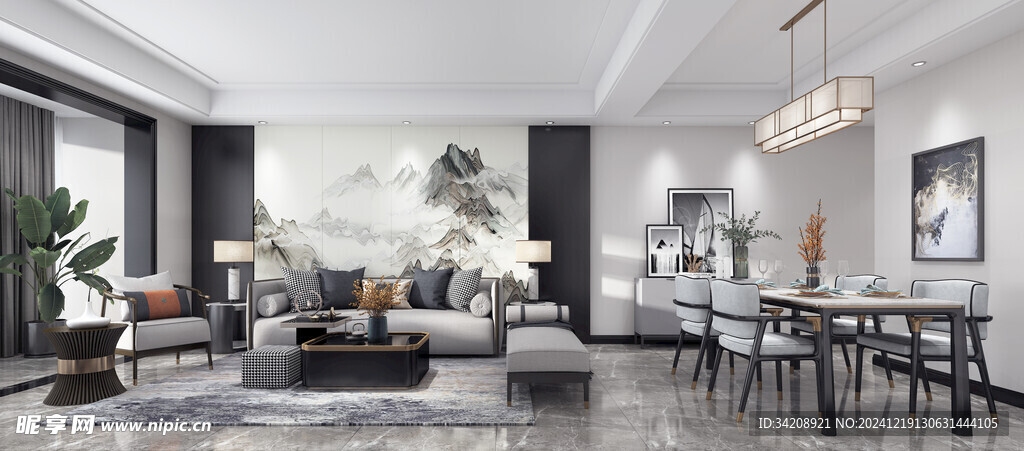 现代简约高级感新中式复古风客厅