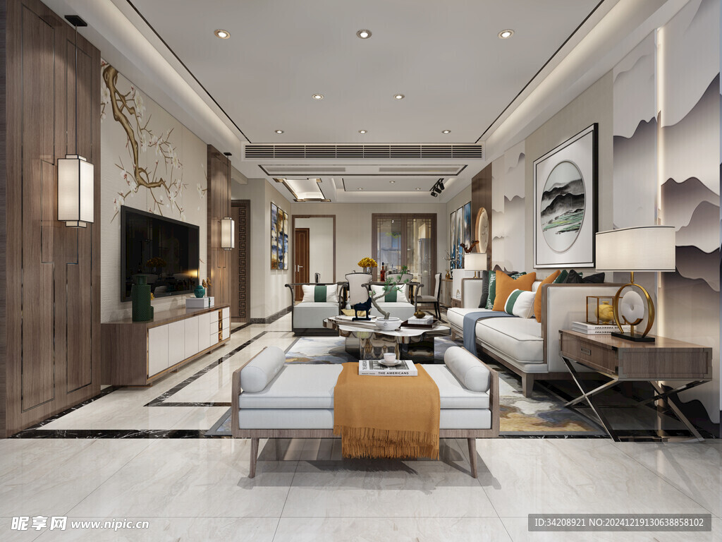 现代简约高级感新中式复古风客厅