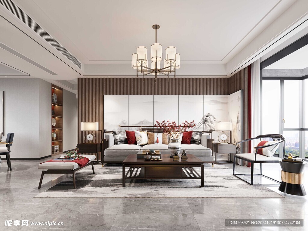 现代简约高级感新中式复古风客厅