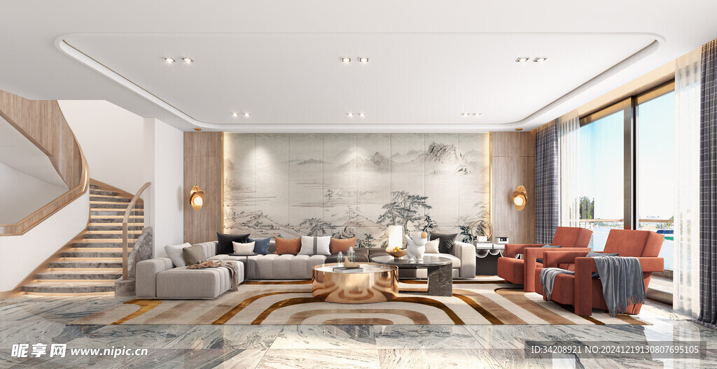 现代简约高级感新中式复古风客厅