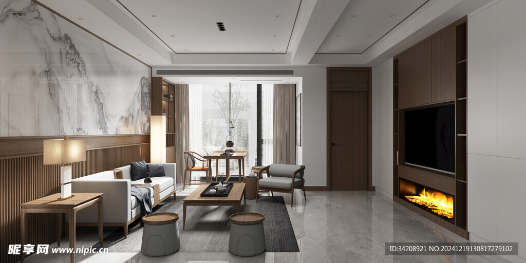 现代简约高级感新中式复古风客厅