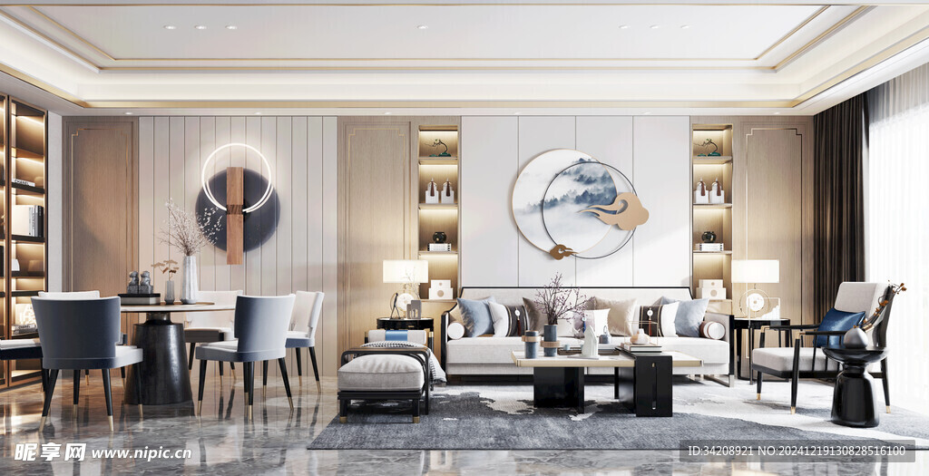 现代简约高级感新中式复古风客厅