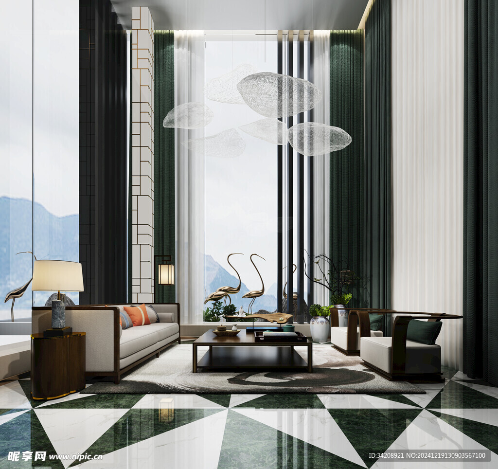 现代简约高级感新中式复古风客厅