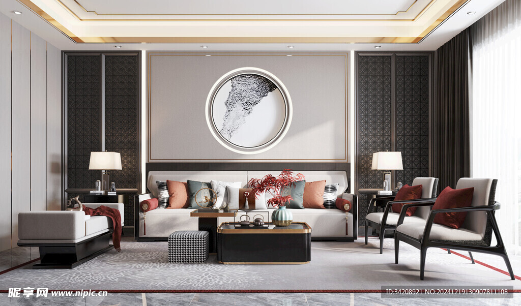 现代简约高级感新中式复古风客厅