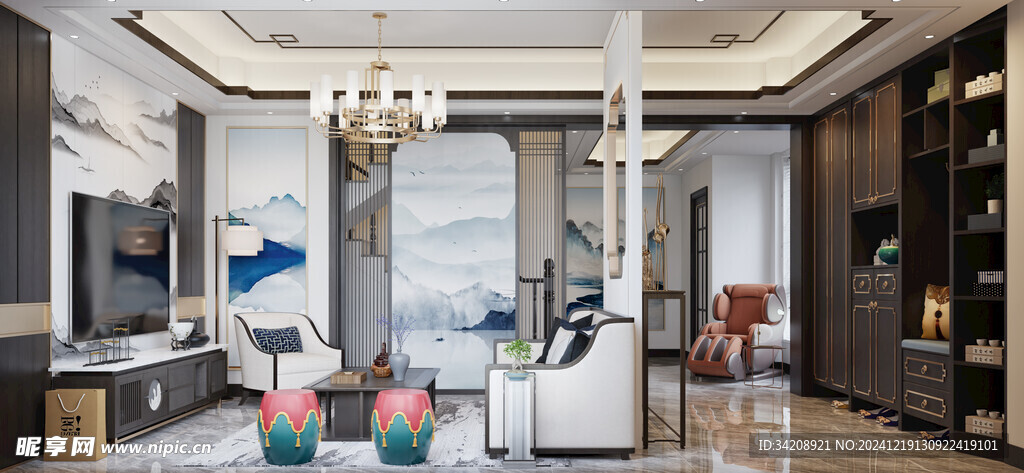 现代简约高级感新中式复古风客厅