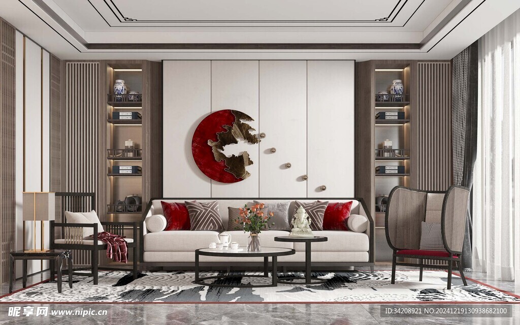 现代简约高级感新中式复古风客厅