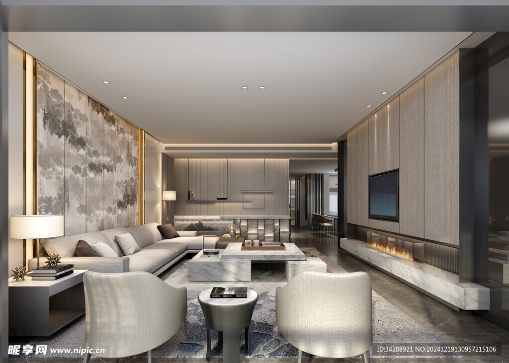 现代简约高级感新中式复古风客厅