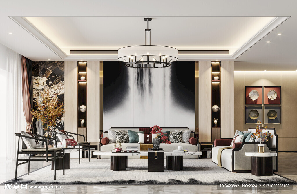 现代简约高级感新中式复古风客厅