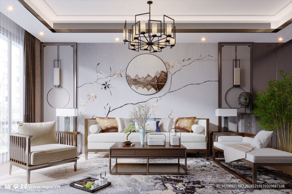 现代简约高级感新中式复古风客厅