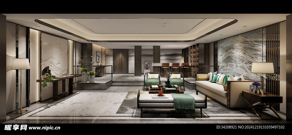 现代简约高级感新中式复古风客厅