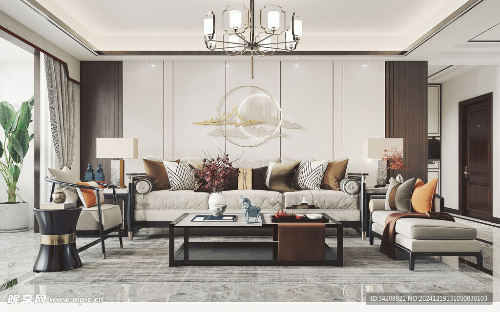 现代简约高级感新中式复古风客厅