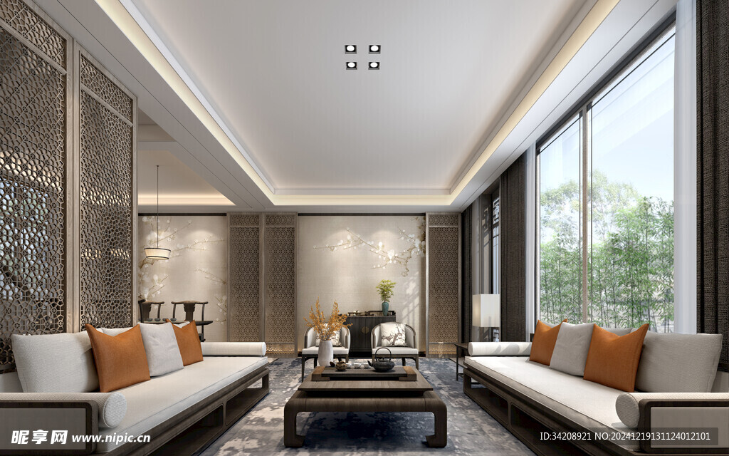 现代简约高级感新中式复古风客厅