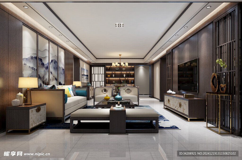 现代简约高级感新中式复古风客厅