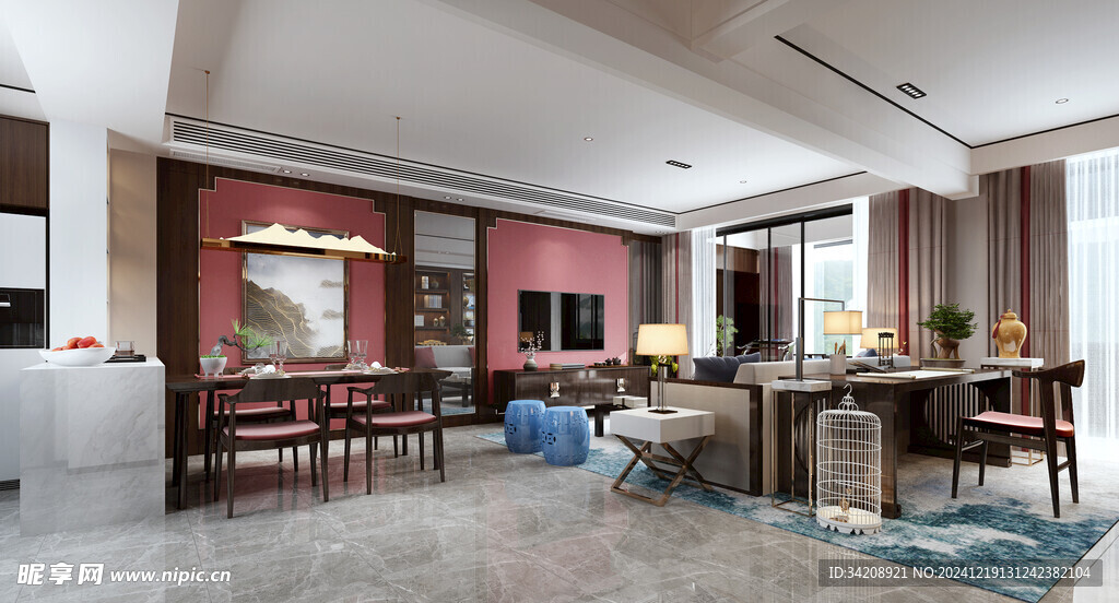 现代简约高级感新中式复古风客厅