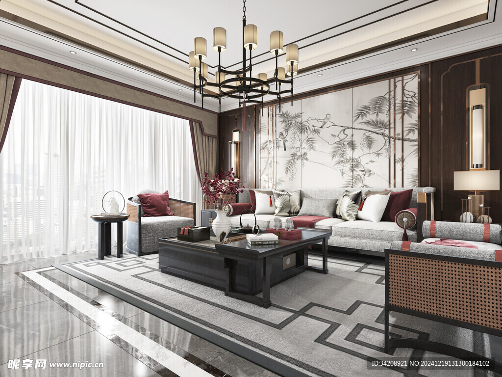 现代简约高级感新中式复古风客厅