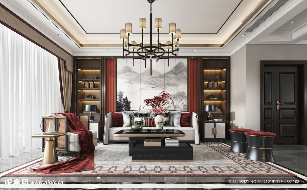 现代简约高级感新中式复古风客厅