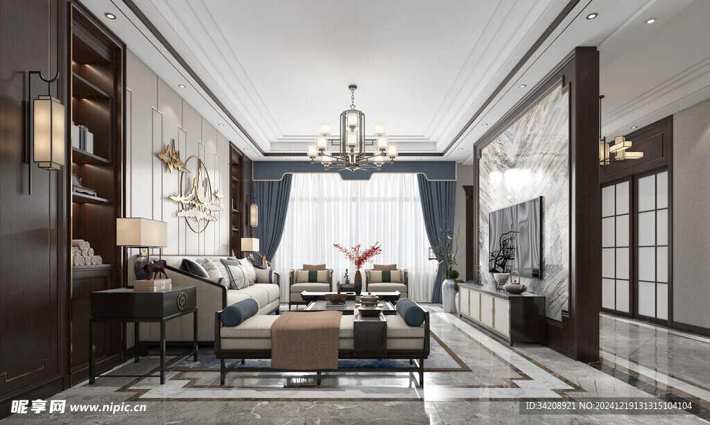 现代简约高级感新中式复古风客厅