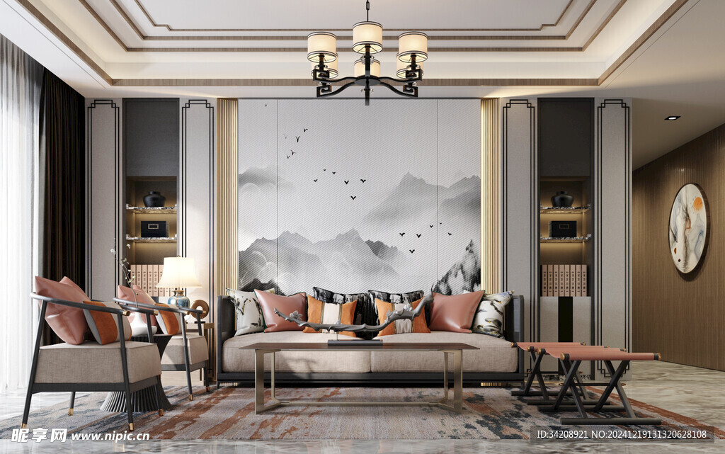 现代简约高级感新中式复古风客厅