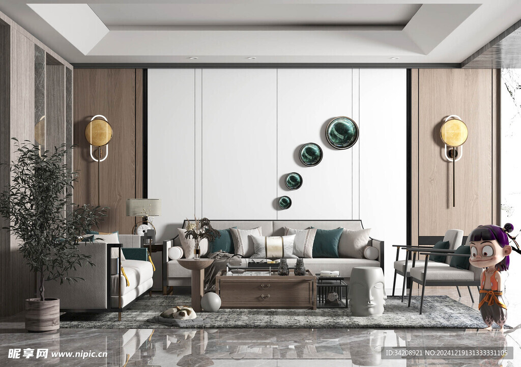 现代简约高级感新中式复古风客厅