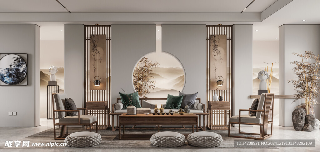 现代简约高级感新中式复古风客厅